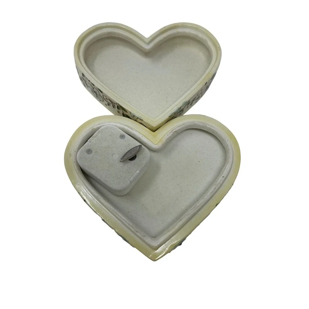 Roman Inc Heart Musical Jewelry Box Doves Floral Ceramic Cloisonné Vintage Works